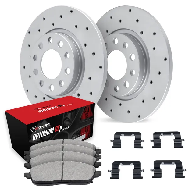 R1 Concepts WMUH1-40186 Rotors - Carbon Coated - Drilled W/ Optimum Oe Pads & Hdw